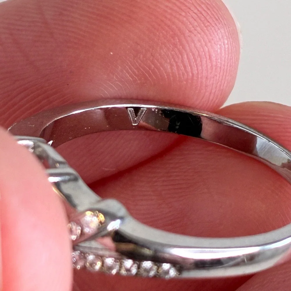Vintage Ring Oval Cut Clear Stone Pavé Split Shank Silver Tone Size 10